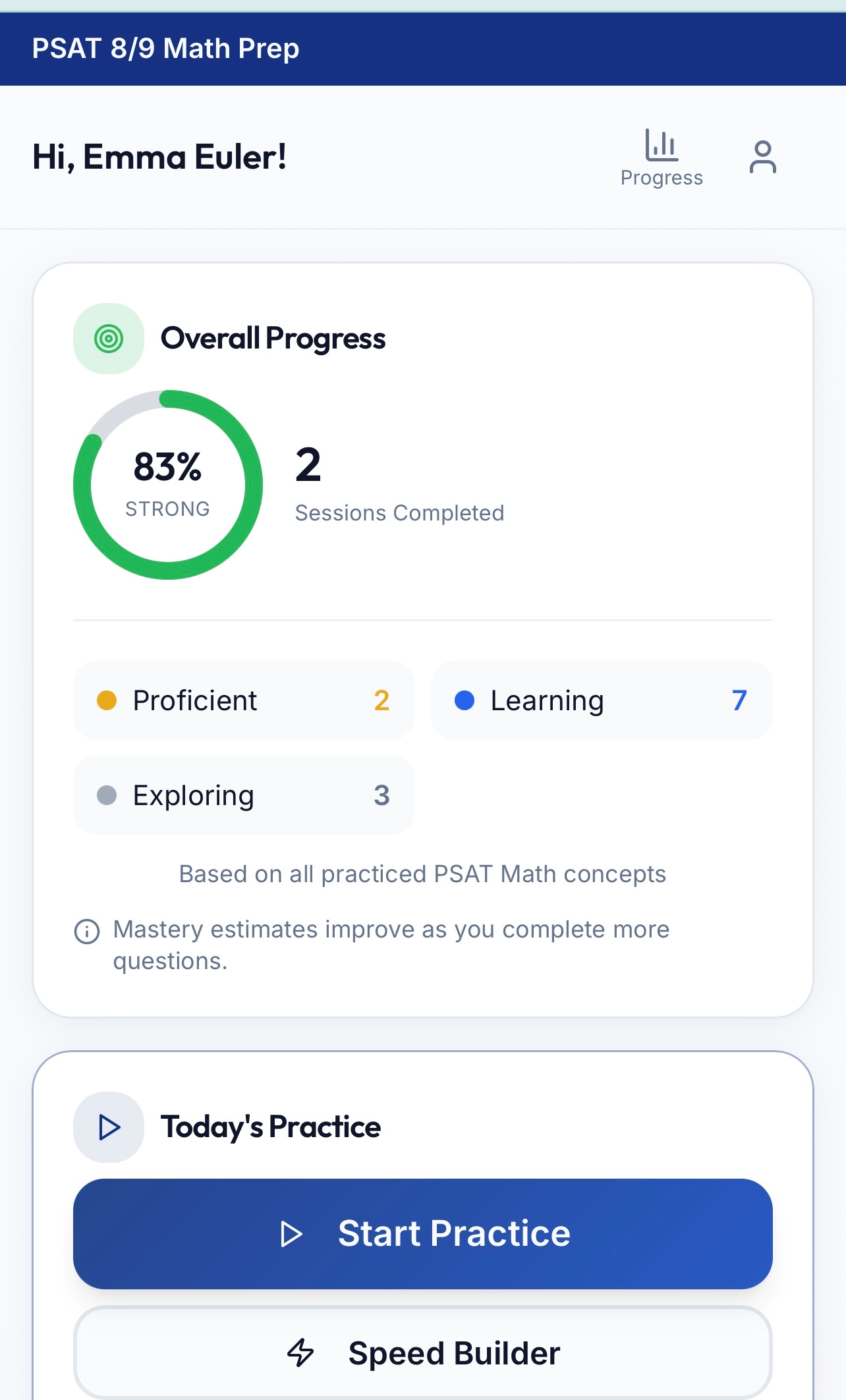 Adaptive Study Tools progress dashboard on mobile