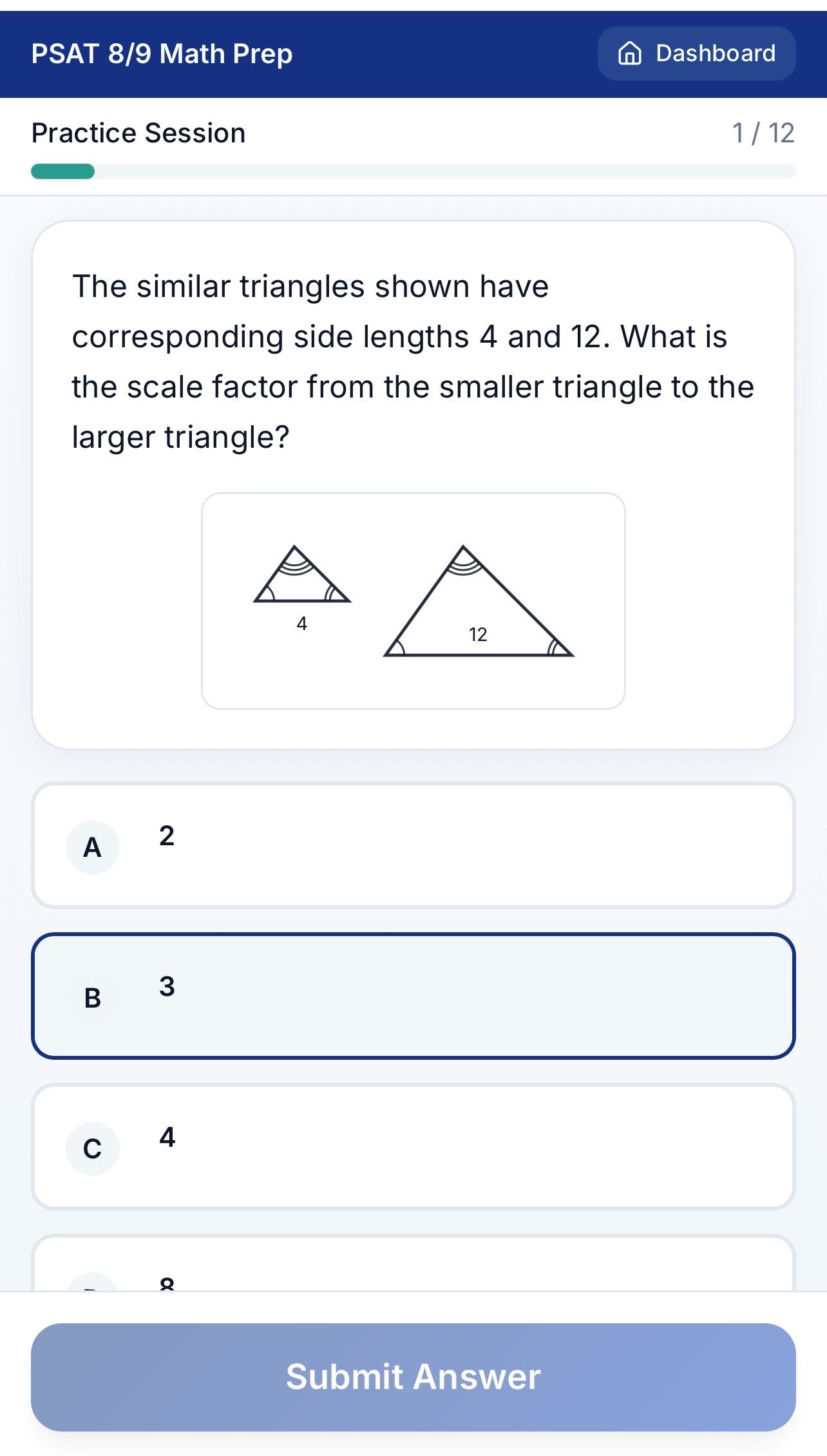 Adaptive practice question